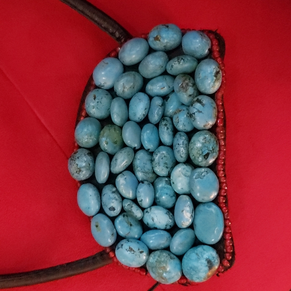 Handbags - Vintage REAL turquoise stone and Leather Purse.